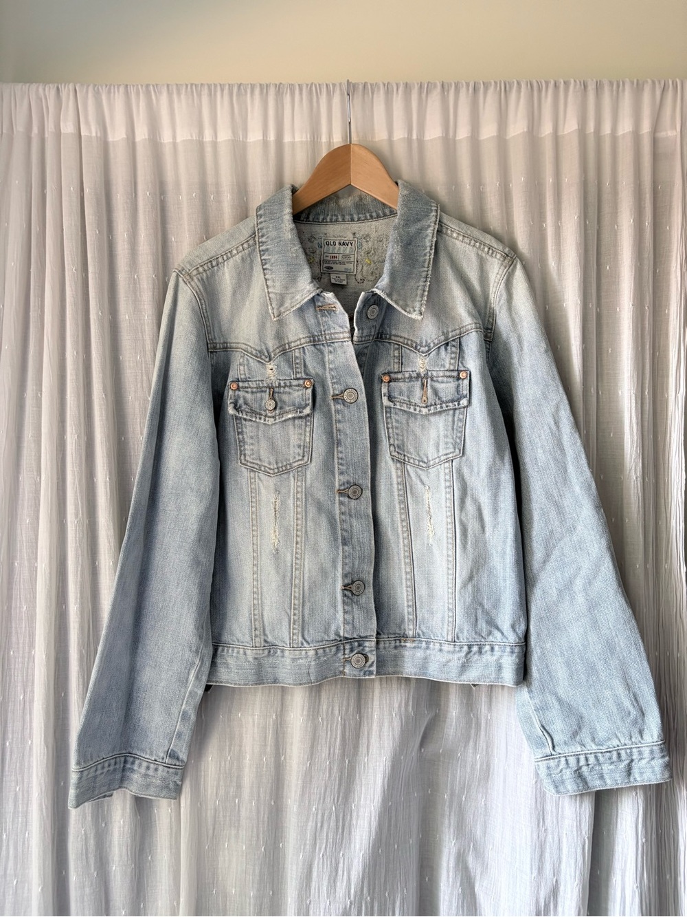 Y2K Old Navy Light Blue Denim Jacket - Women's with Embroidery/Beading